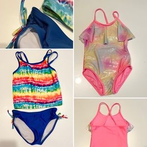 Pair of cute swimsuits - Tie-Dye Tankini & Rainbow Glitter Maillot - Girls 7/8